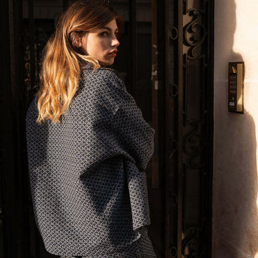 Veste jacquard zippée Cala - Damier bleu