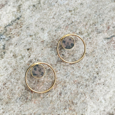 Boucles d'oreilles à cercles et à Rodingite et Argent plaqué Or.